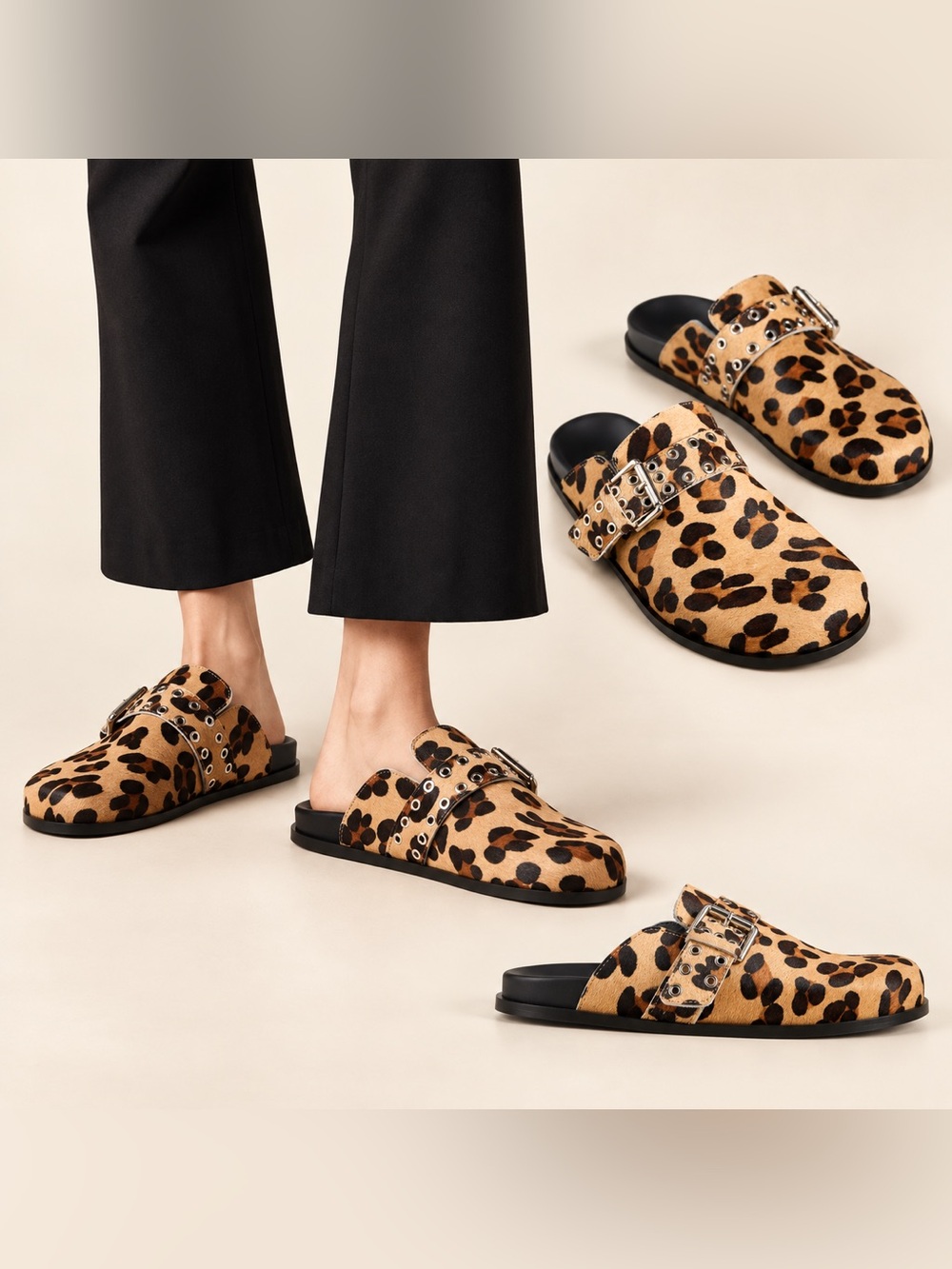 ALOHAS Halia Leopard Print Buckle Mules Clogs EU 41 US 10.5 $220